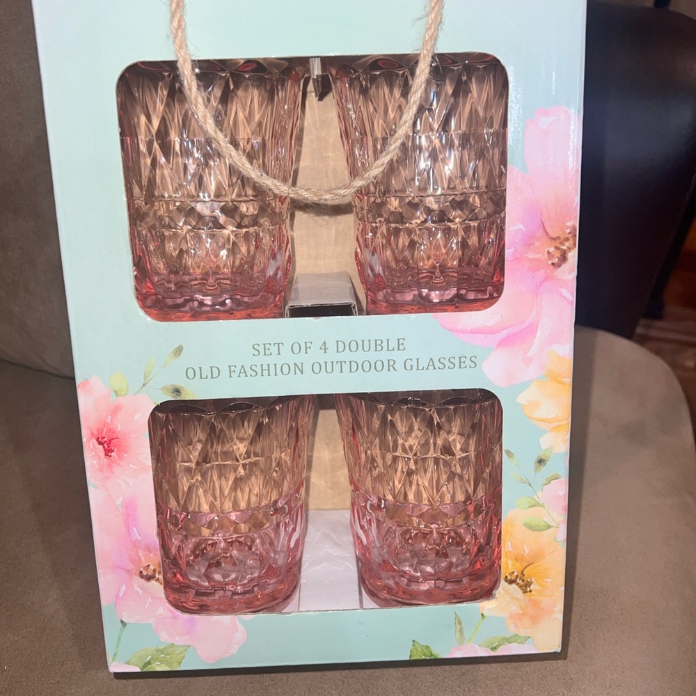 Set of 4 Pink Double Old Fashion Glasses